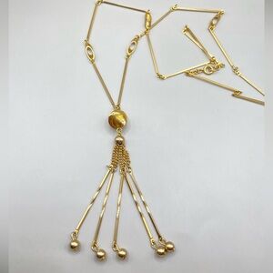 Vintage Gold Tone Ball Tassel Y Long Necklace